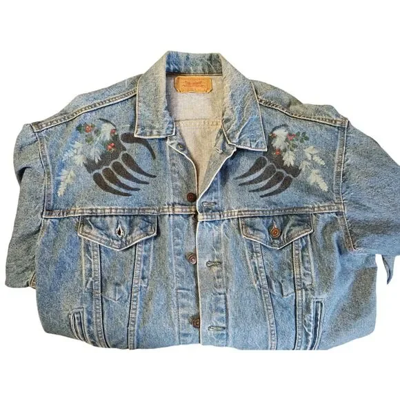 VINTAGE Custom 80s LEVI'S Patches DENIM Jean TRUCKER JACKET Harley MADE IN USA - Picture 7 of 7